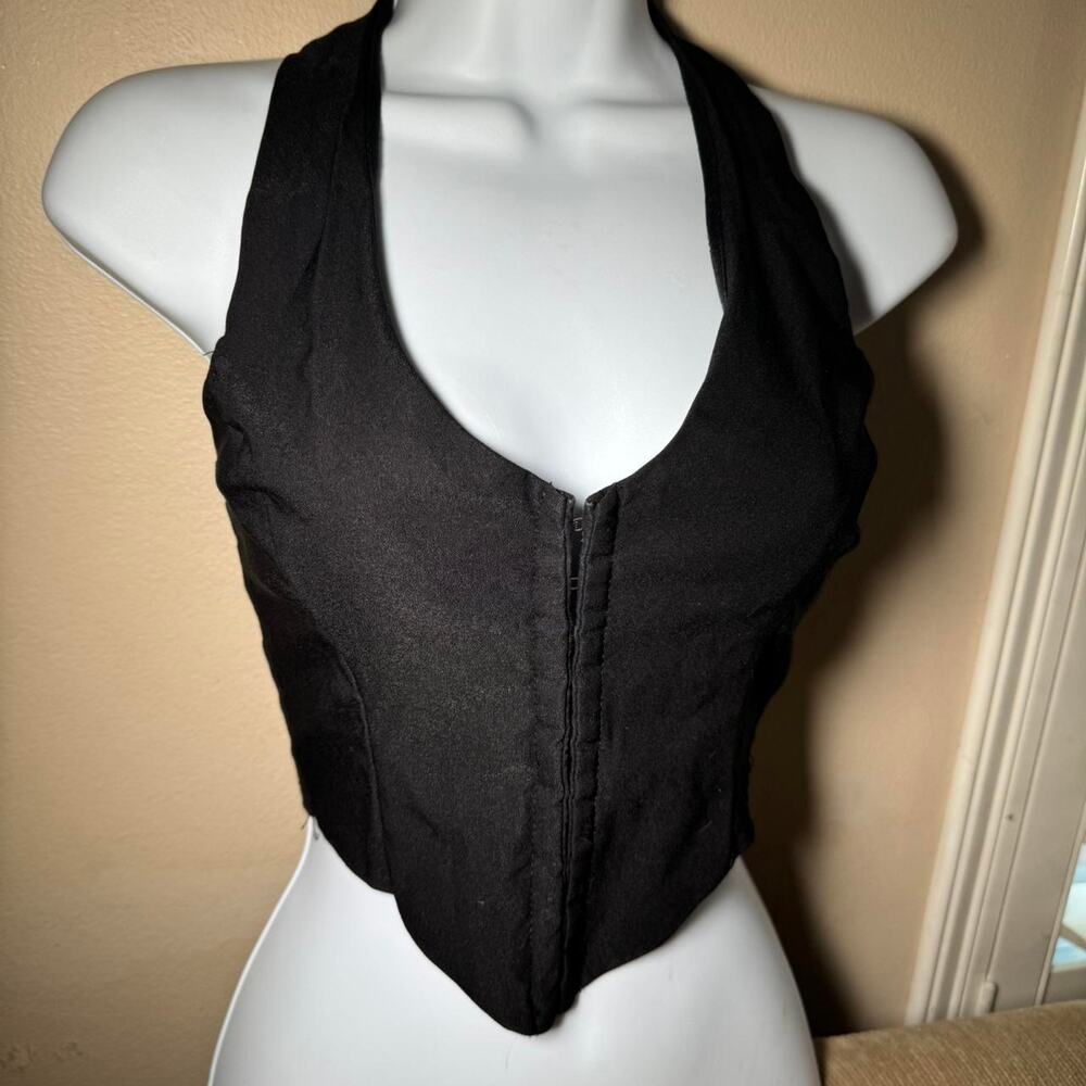 💥 Windsor black v neck halter TOP small corset festival concert d5